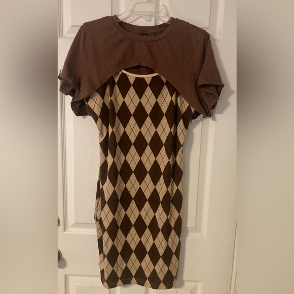 SHEIN Brown Tan Sheath Dress with Flutter Sleeves - Picture 1 of 3